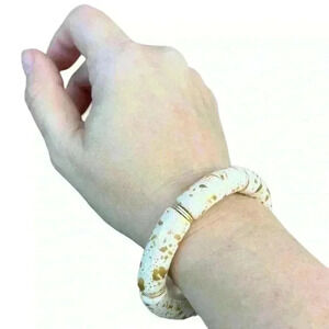Gold & white stretchy bracelet handmade